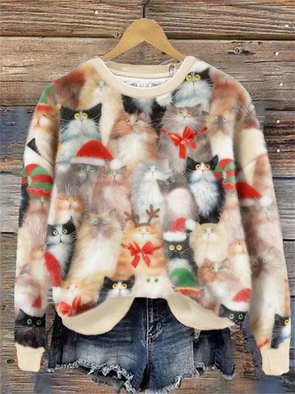 Sweat à Capuche en Flanelle Art Chats de Noël Femme