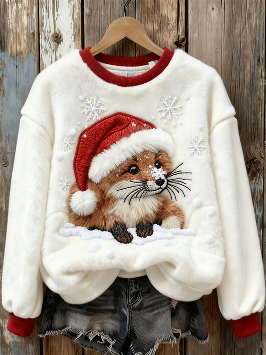 Mignon Noël Fox Art Imprimer Flanelle Casual Sweatshirt des femmes