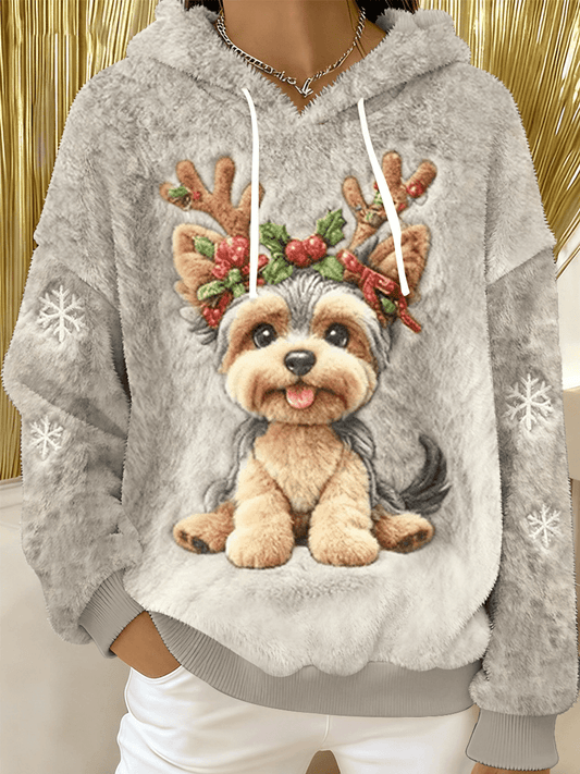 Mignon de Noël chien Art Print Casual Flanelle Hoodie des femmes