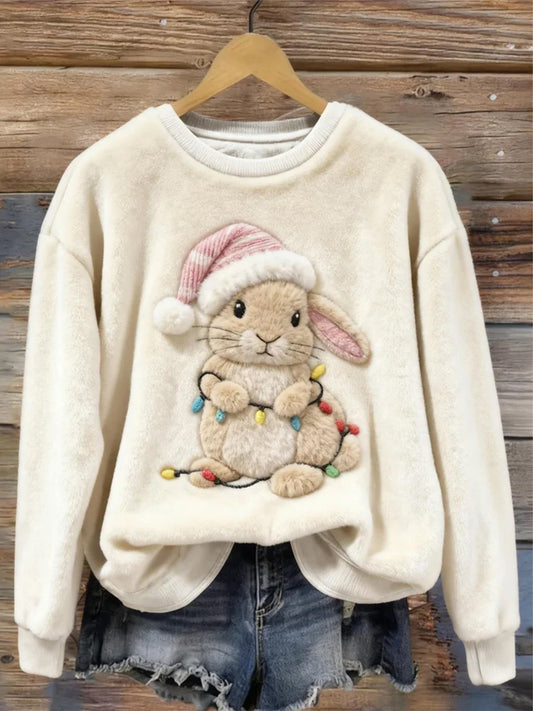 Pull décontracté en flanelle imprimé Art animal mignon de Noël pour femmes