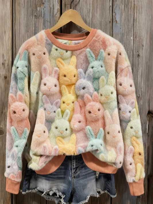 Sweat à capuche décontracté imprimé lapin mignon pour femmes