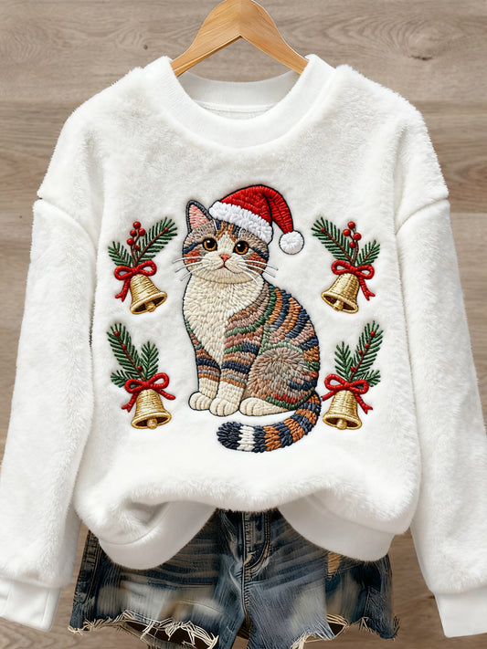 Pull décontracté en flanelle imprimé Art animal mignon de Noël pour femmes