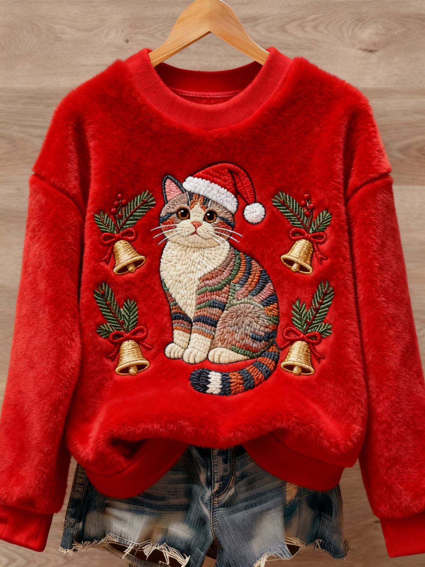 Pull décontracté en flanelle imprimé Art animal mignon de Noël pour femmes