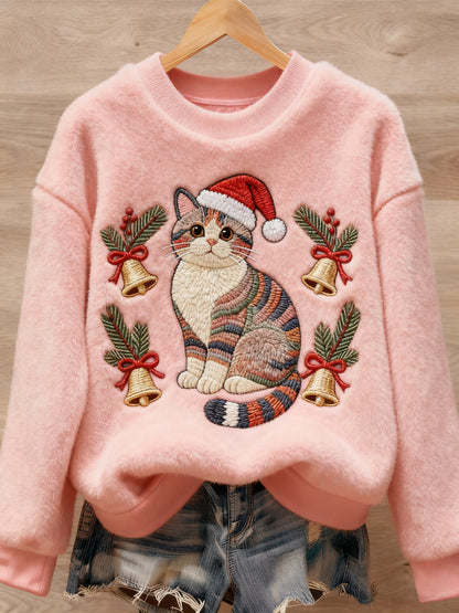 Pull décontracté en flanelle imprimé Art animal mignon de Noël pour femmes