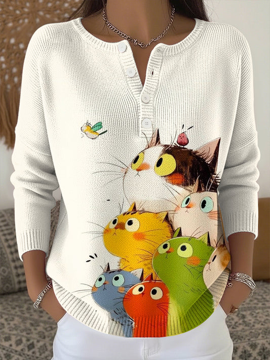 Haut en tricot à imprimé animal mignon pour femmes