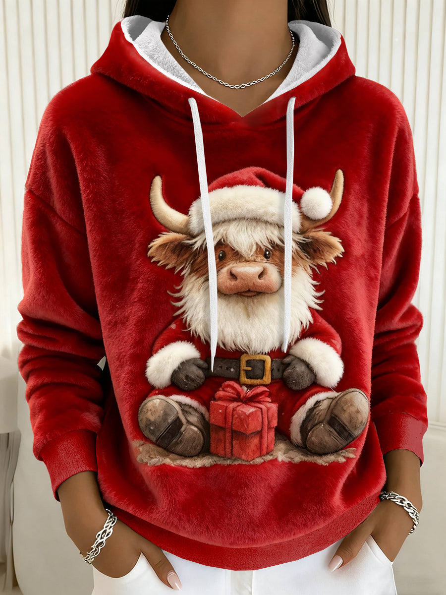 Sweat à capuche en flanelle de Noël Highland Cow Femme