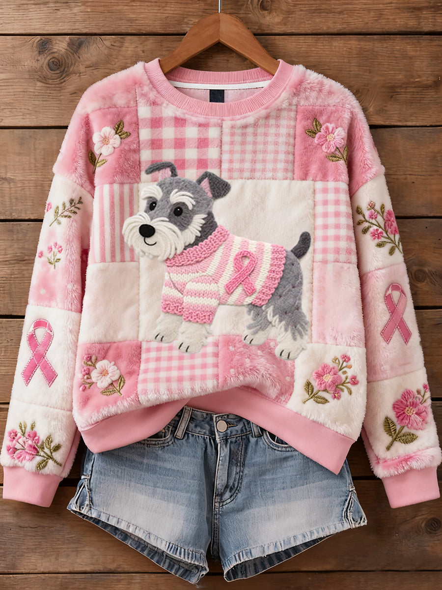 Femme Feutre Art Schnauzer Chien Motif Flanelle Sweatshirt