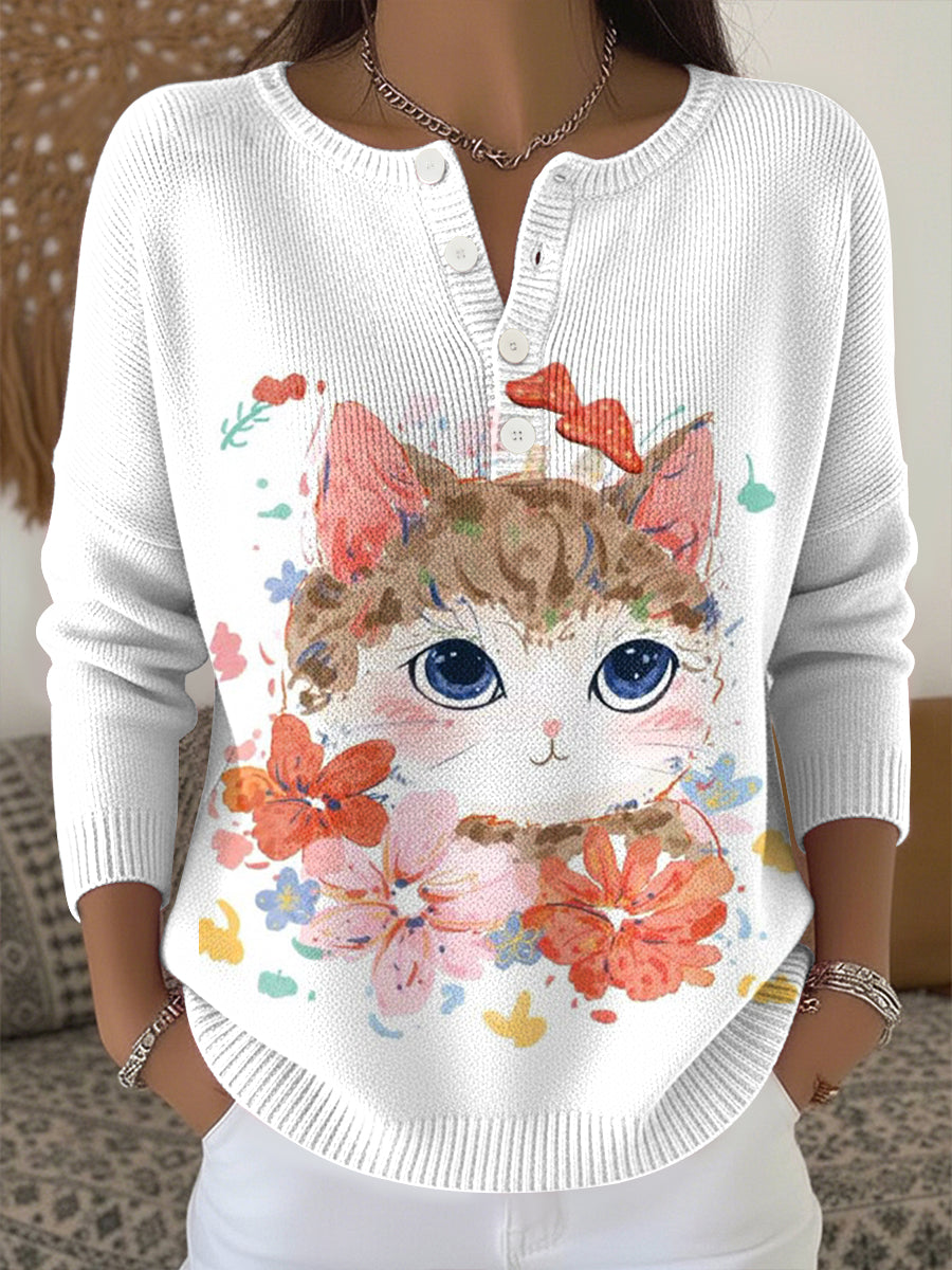 Haut en tricot à imprimé animal mignon pour femmes