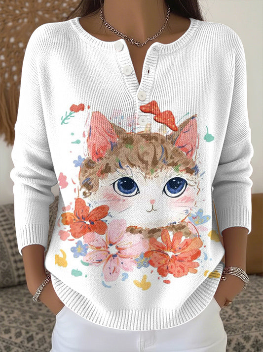 Haut en tricot à imprimé animal mignon pour femmes