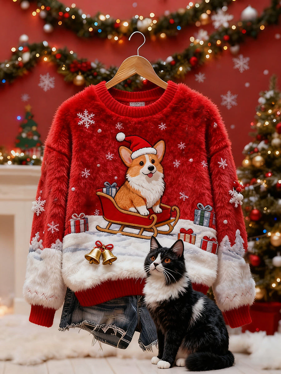 Top Décontracté en Flanelle Imprimé Art de Noël Animal Rétro Femme
