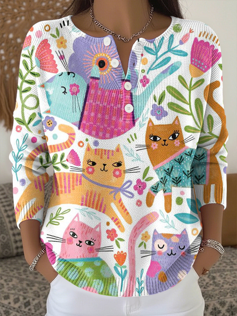 Haut en tricot à imprimé animal mignon pour femmes