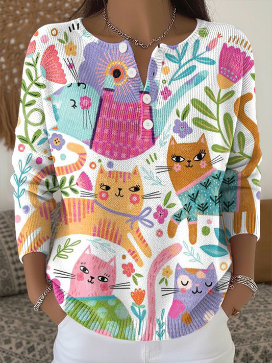 Haut en tricot à imprimé animal mignon pour femmes