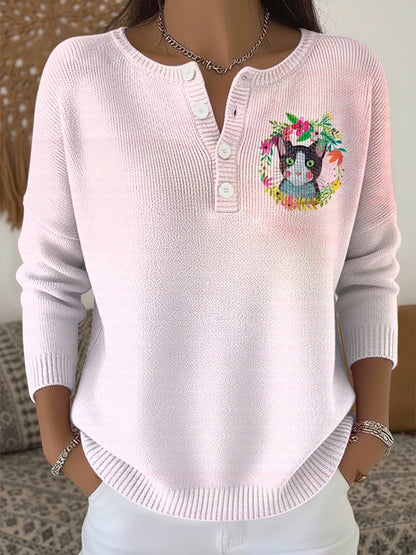 Haut en tricot à imprimé animal mignon pour femmes