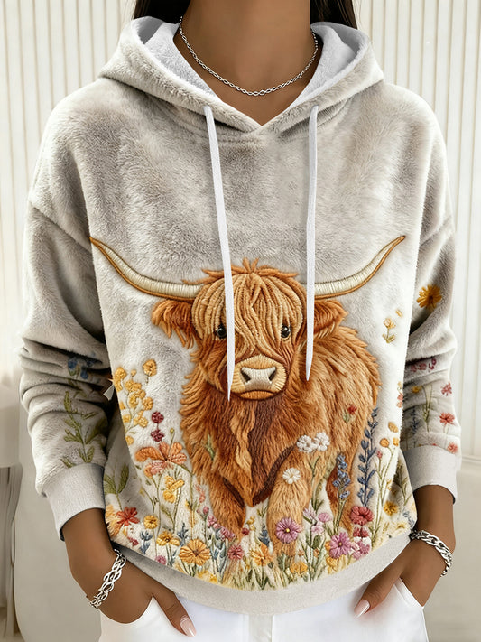Sweat à capuche en flanelle de Noël Highland Cow Femme