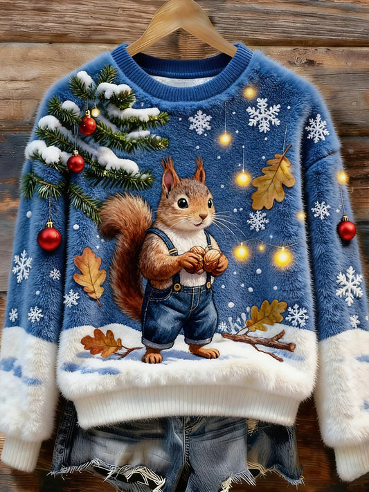 Top Décontracté en Flanelle Imprimé Art de Noël Animal Rétro Femme
