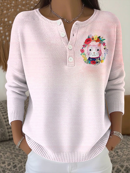 Haut en tricot à imprimé animal mignon pour femmes