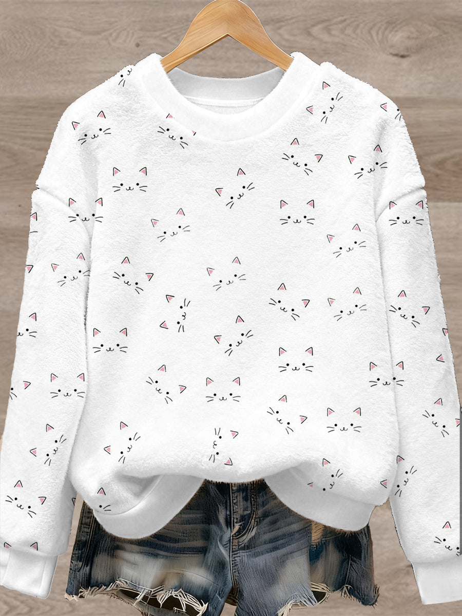 Pull en flanelle à imprimé animal mignon pour femmes