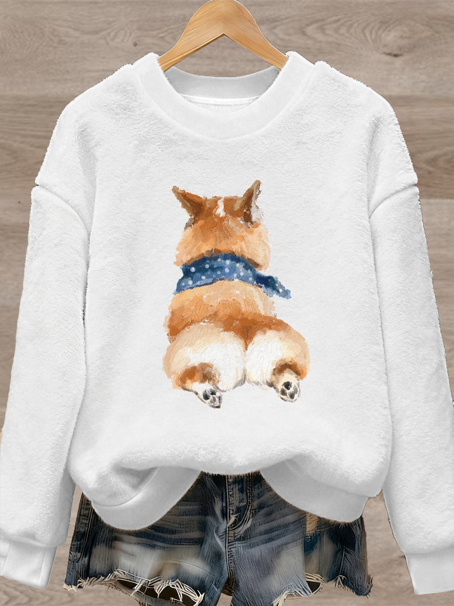 Pull en flanelle à imprimé animal mignon pour femmes