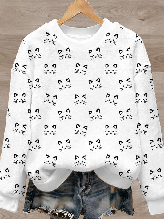 Pull en flanelle à imprimé animal mignon pour femmes