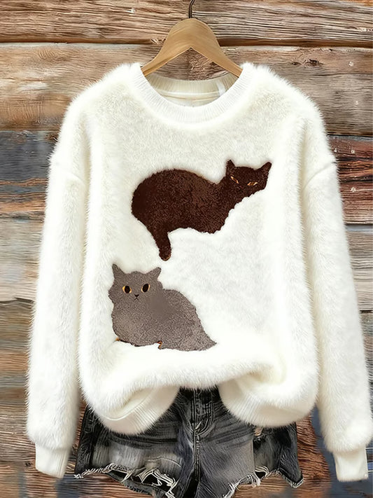 Pull en flanelle à imprimé animal mignon pour femmes