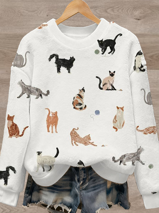 Pull en flanelle à imprimé animal mignon pour femmes