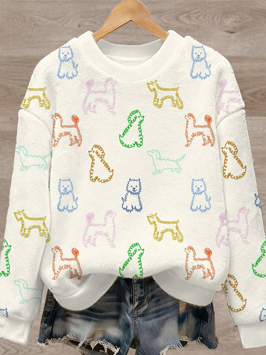 Pull en flanelle à imprimé animal mignon pour femmes