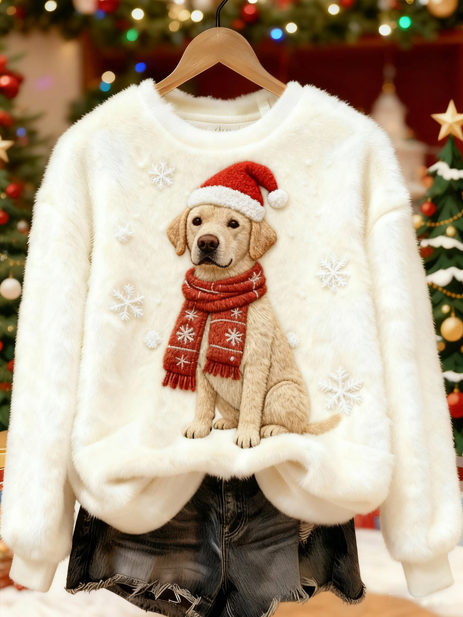 Sweat-shirt décontracté à imprimé chien de Noël pour femmes