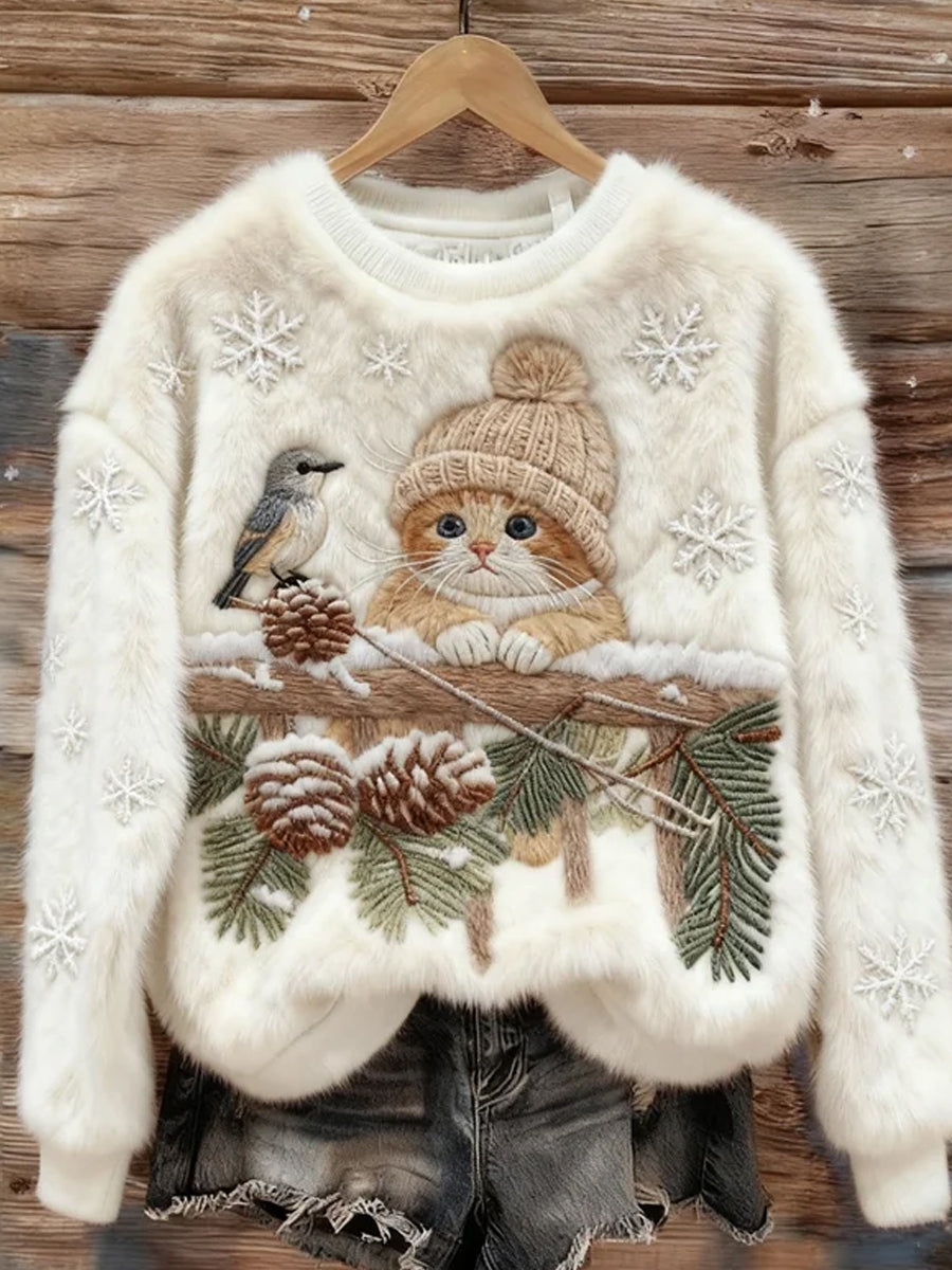 Rétro Animal Art Print confortable Flanelle Sweatshirt des femmes