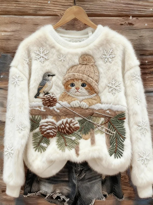 Rétro Animal Art Print confortable Flanelle Sweatshirt des femmes