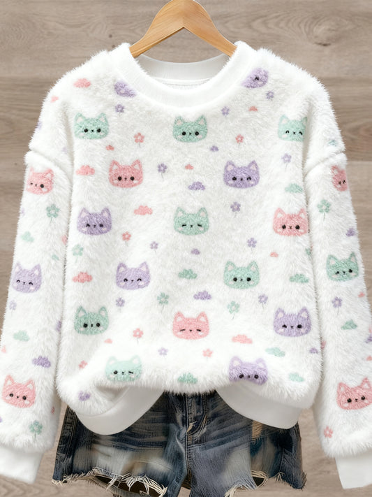 Pull en flanelle à imprimé animal mignon pour femmes