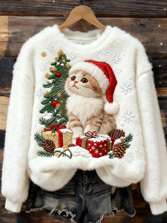 Rétro Animal Art Print confortable Flanelle Sweatshirt des femmes