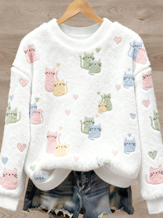 Pull en flanelle à imprimé animal mignon pour femmes