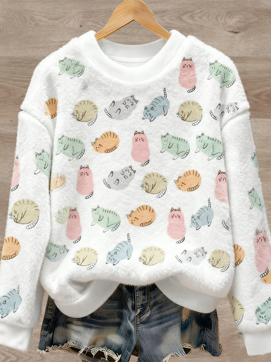 Pull en flanelle à imprimé animal mignon pour femmes