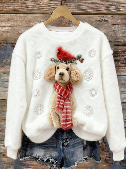 Sweat à capuche en flanelle pour femmes de Noël mignon chien et oiseaux Art