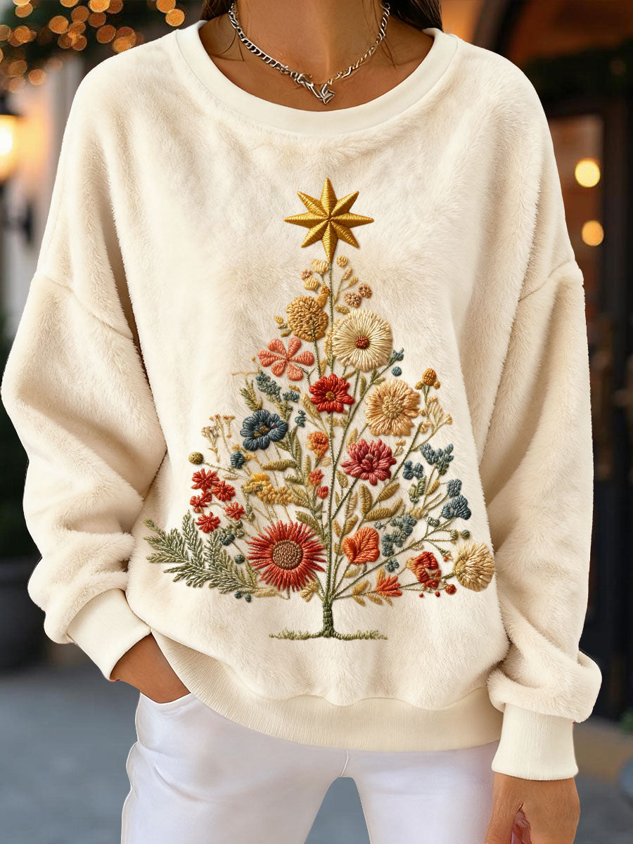 Femmes Vintage Floral Arbre De Noël Flanelle Sweatshirts