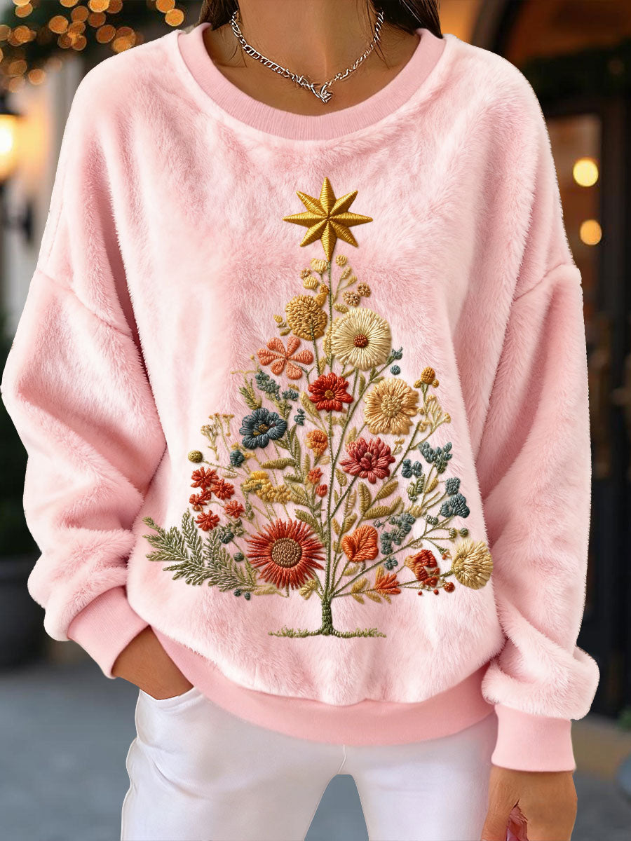 Femmes Vintage Floral Arbre De Noël Flanelle Sweatshirts