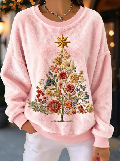 Femmes Vintage Floral Arbre De Noël Flanelle Sweatshirts