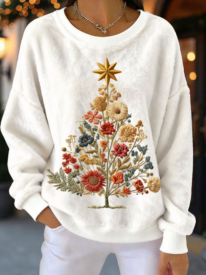 Femmes Vintage Floral Arbre De Noël Flanelle Sweatshirts