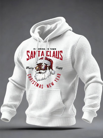 Sweat à capuche décontracté à carreaux pour hommes avec imprimé Père Noël noir