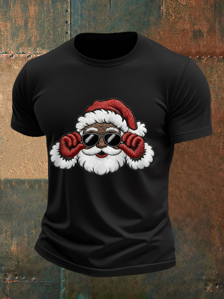 T-shirt décontracté à imprimé de père Noël noir pour hommes
