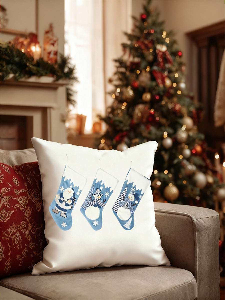 Coussin de Noël imprimé bas de Noël blanc