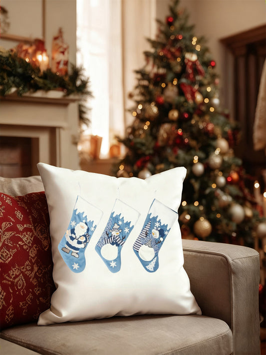 Coussin de Noël imprimé bas de Noël blanc