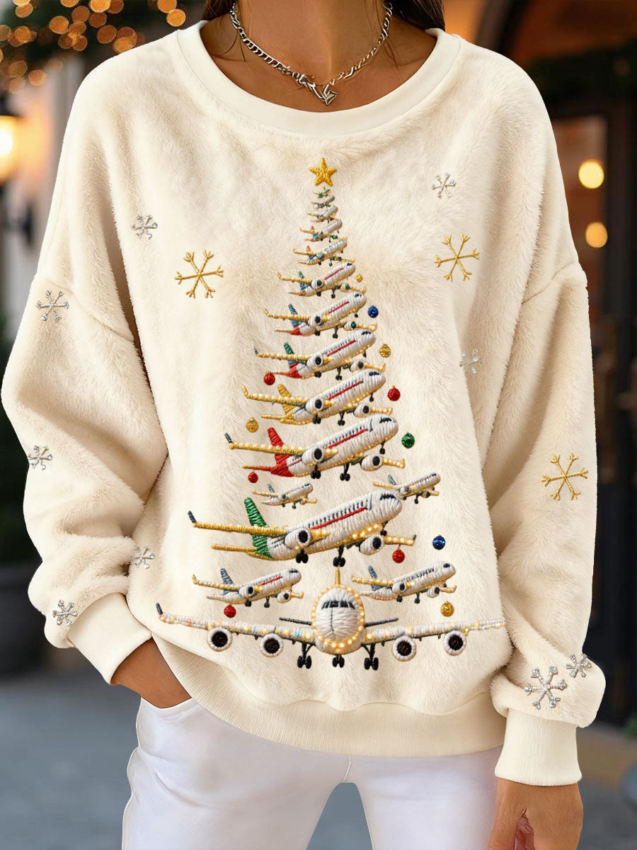 Sweatshirts en flanelle pour femme Christmas Tree Airplanes