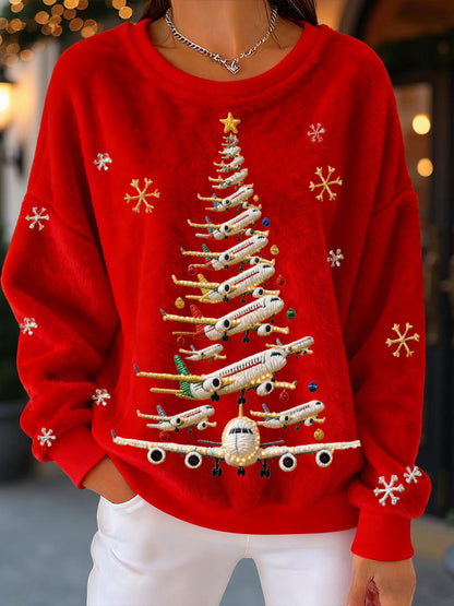 Sweatshirts en flanelle pour femme Christmas Tree Airplanes