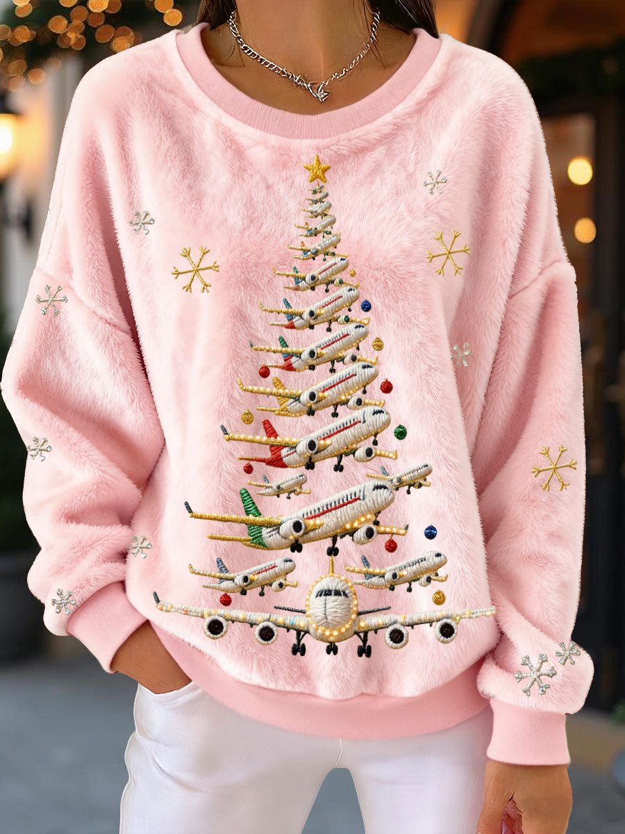Sweatshirts en flanelle pour femme Christmas Tree Airplanes