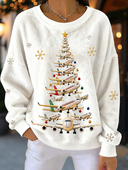 Sweatshirts en flanelle pour femme Christmas Tree Airplanes