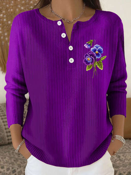 Cardigan décontracté à manches longues à fleurs violettes pour femmes