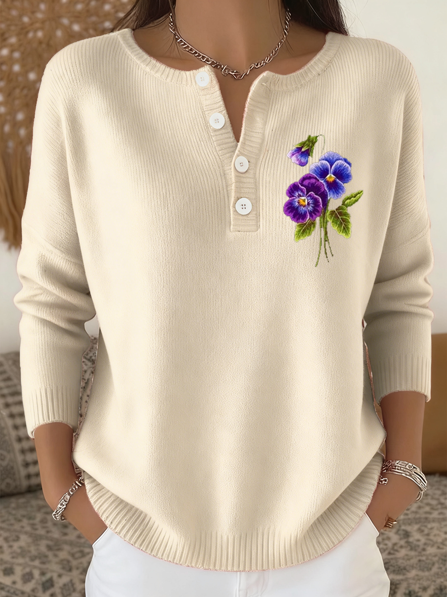 Cardigan décontracté à manches longues à fleurs violettes pour femmes