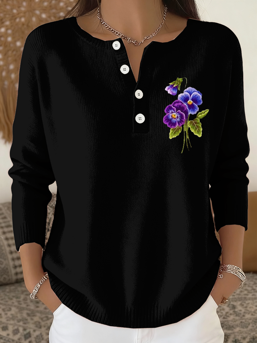 Cardigan décontracté à manches longues à fleurs violettes pour femmes