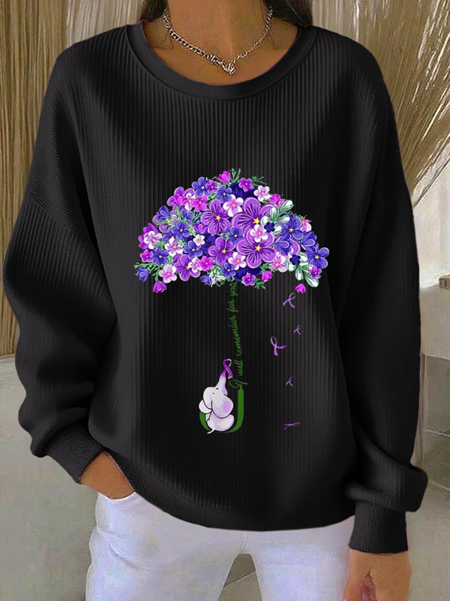 Sweat femme violet floral décontracté